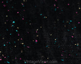 Size 8 1980s Retro Dress - Thin Black Knit with 80s Rainbow Color Confetti - 50s Look Raglan Sleeve Waspy Waist Tall Belt & Full Skirt