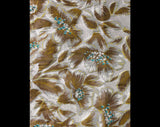 40s Floral Nylon Fabric - Over 2 Yards x 35 Inches - 1940s Floral Sheer Dress Yardage - Cocoa Brown Turquoise Blue Metallic Silver Material
