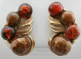 Amber Crackle Glass & Fawn Moonglow Clip Earrings - Up The Ear - Fall - Autumn - Brown Plastic 1950s Beads - 50s 60s Kramer - 30610-1