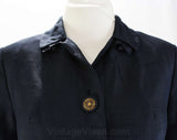 Size 8 50s Suit - 1950s Navy Silk with Wonderful Metal Daisy Flower Buttons - Dark Blue Tailored Office Jacket & Matching Skirt - Waist 26.5