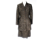 Size 6 1940s Suit - Brindled Brown 30s 40s Fleck Wool Jacket & Skirt Set - Sharp Tailoring - Long Peplum - Early Cloth Zipper - Waist 26