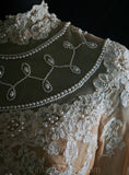 Size 4 Wedding Dress - Gorgeous Pearl & Lace Empire Bridal Gown by Priscilla of Boston - Small Bridal Dress with Train - Bust 33 - 34158-1