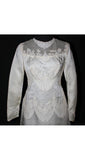 Size 6 Wedding Dress - 1960s Scalloped Lace Empire Gown & Train with Dangling Pearls - 60s Chic - Detachable Train - New Old Stock - 36371