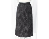 Size 8 Designer Gray Skirt - Valentino Avant Garde Abstract Wool Tailored Skirt - Chic 90s Office Wear - Edgy Woodgrain Print - Waist 27
