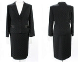 Size 12 Celine Suit - Paris Designer Black Wool Jacket & Skirt - 1980s 1990s Business Formal Large Evening Suit - Satin Trim - Waist 31