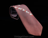1940s Men's Tie - 30s 40s Novelty Barber Shop Print with Pleated Detail - Cocoa Brown Mint Green Red Crepe Mens Necktie - As Is Faded