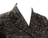 Size 6 1940s Suit - Brindled Brown 30s 40s Fleck Wool Jacket & Skirt Set - Sharp Tailoring - Long Peplum - Early Cloth Zipper - Waist 26