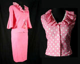 Size 4 Polka Dot 60s Pink Suit with Rhumba Sleeves - Small Summer 1960s Jacket Shell & Skirt - Hollywood Label NOS Deadstock - Waist 25