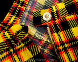 Child's Size 8 Plaid Pants - 1960s Girls Mod Wide Leg Trousers - Yellow Red Black 60s Tweedy Tartan Children's Bell Bottoms - Waist 22.5