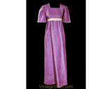 Girl's Size 10 Purple Dress - Old Fashioned Antique Style Costume - Late 1960s Hippie Girls Empire Maxi Gown with Victorian Style Roses Trim