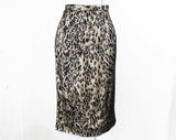 Size 6 Animal Print Wiggle Skirt - 1950s Unusual Design Pencil Style - 50s Brown Black Fitted Silk Chiffon - Tailored Pin Up Chic - Waist 26
