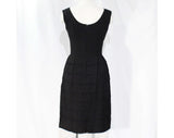 Size 4 Black Wiggle Dress - Sexy 1950s Fitted Cocktail - Small 50s 60s Bombshell Party Dress with Tiered Beehive Style Skirt - Waist 25