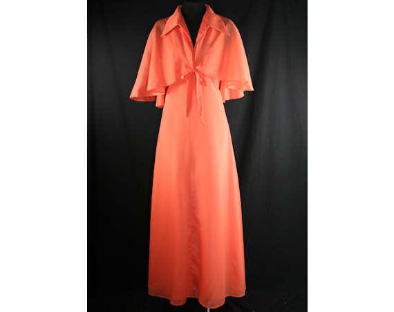 Size 8 Elegant Dress - 1960s Summer Evening Dress & Capelet - Medium - Beautiful Peach Halter Style Gown - Expert Quality - Bust 36 - 39008