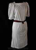 Medium 80s Dress - Size 10 Sterling & Maroon Striped 1980s Dress - Light Gray Dark Red - Short Sleeve With Belt - Bust 38 - Fall Spring