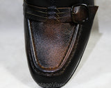Size 7 Leather Loafers - Unworn Dark Brown Black 60s Shoes - 1960s Mod Casual Buckled Loafer - Antique Style - 7C Wide Width 60s Deadstock