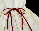 5T Girl's 1950s Sun Dress - 50s Red & White Girls Summer Frock with Full Skirt - Charming Embroidered Wild Flowers and Polka Dots - Size 5