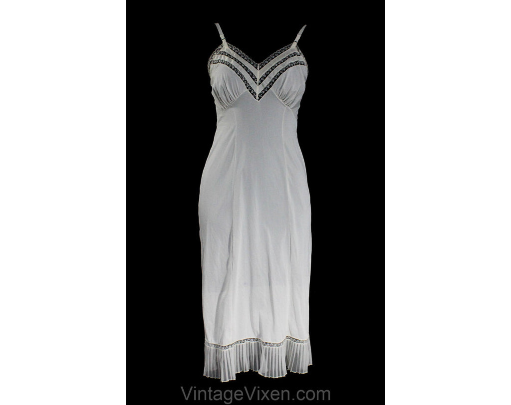 Size 4 White Full Slip by Seamprufe - 1940s 50s Lingerie - Small 50s Classic Dress Slip - Tricot & Satin Ribbon with Ruffle Hem - Bust 35