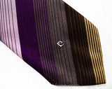 Pierre Cardin Men's Tie - Striped Purple Tan & Brown Necktie - 1970s Designer Neckwear - 60s 70s Woven Stripes - Aubergine Eggplant Hue