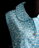 Size 12 Summer Dress - 1960s Turquoise & White Cotton Sleeveless Dress - 60s Chic Batik Style Print - Deadstock - Waist 26 - 36891-1
