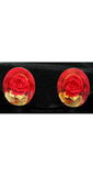 50s Red Rose Lucite Earrings - Romantic 1950s Trapped Flowers - Screwbacks - Clear Plastic 50's Lucite Jewelry - Kitsch Pretty & Feminine