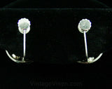 Silver Crescent Necklace & Earrings - 1950s 1960s Elegant Modern Demi Parure - Rhinestone Circles - Stainless Metal - Top Quality Krementz