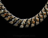 1950s Coro Necklace - Goldtone Metal - Ruddy Antiqued Patina - Diamond Shapes - 50s 60s Gold Hued Office Jewelry - Geometric Modern - 42484