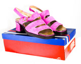 Size 6 Purple Sandals - 1960s Orchid Suede Summer Shoes - 60s Open Toe Mod Pumps - Zig Zag Stripe Design - NOS NWT NIB Vogue Deadstock - 6M
