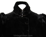 Size 8 Antique Faux Fur Coat - Black 1900s Edwardian Jacket - Full Sleeves & Standing Collar - Full Flared Skirt - Steampunk Goth - Bust 35