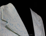 Size 12 Tiki Style Spring Coat - Chic 1960s Turquoise & White Fleck Jacket with Embroidery Border - Teal Blue Primitive South American Look