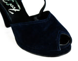 Size 5 1/2 1940s Platform Shoes - Chic Navy Blue Suede Pumps - Beautiful Asymmetric Dovetailed Straps - 40s Pin Up Goddess - NOS Deadstock