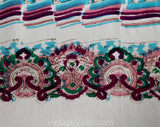 1940s Rayon Print Scarf - 40s Pink Magenta Blue Green & White Paisley Muffler - Border Print Cold Rayon 40's Casual Spring Rectangular Scarf