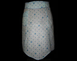 1950s Blue Roses Embossed Cotton Apron - Charming Spring Half Apron - Rick-Rack Trim - Pointed Hem - Size 12 to 14 - Waist 30 to 32 - 30499