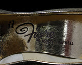 Size 5.5 1960s Gold Brocade Pumps - Cocktail Shoes - 60s 5 1/2 M Evening Heels - Metallic Gold - Buckled Bow - Unworn Deadstock - 45337-2