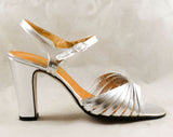 Size 5 Silver Shoes - Deco Style 70s Sandals - 5M Metallic 1970s Shoe - Deadstock - Summer Ankle Strap - Open Toes - 70's Deadstock