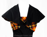 XXS 1950s Plaid Dress & Jacket - Size 0 Summer Copper Brown Black Cotton Sun Dress and Cropped Bolero - 50s Pin Up Girl Swing - Waist 23