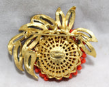 Vendome Brooch & Earrings - Orange 1960s Beaded Flowers - Tangy Summer Colors - Designer 60s Demi Parure - Hand Wired Beads - 50593