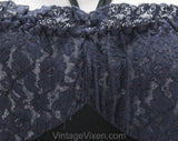 Large 1940s Black Strapless Slip with Sheer Navy Lace Bustline - Size 12 Halter Full Slip - Medium 40s Pin-Up Girl Burlesque - Bust to 40