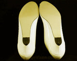 Size 6.5 Cream Shoes - Sexy Asymmetric Huarache Style - As Is - Peep Toe 1990s Kitten Heels - Woven Trim - Retro 90s Deadstock - 6 1/2