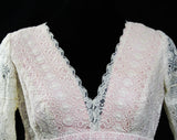 Size 6 White & Pink Mini Dress by Designer Victor Costa - Posh Small Ivory Embroidered Organdy with Pink Lining - Petite Length - Waist 26