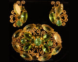 1950s Juliana Spring Green Rhinestone Pin Brooch and Earrings - Light Green Glass 50s 60s Demi Parure - Designer Delizza & Elster - 34523-1