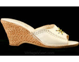 Size 7 Shoes - 1970s White Espadrille Sandals with Nomadic Beading - 7N Summer 70s Espadrilles - Wedge Heel - Made In Brazil - 39996-1