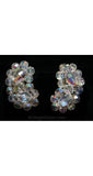 Cut Crystal 1950s Beaded Earrings - Curved Up The Ear - Glamour - Clip Earrings - Clear Glass Beads & Silver - 1950s - 28031-1