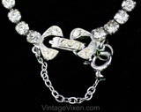 1940s 50s Rhinestone Necklace with Elegant Curving Design - Silver Hued Metal - 40s Formal Evening Dinner Party Jewelry - Beautiful Quality