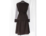 Size 10 Mod 1960s Brown Wool 3-Pc Suit - Medium Size Top Quality Cadillac Knits - Chocolate & White 60s Vest with Skirt and Pullover - NWT