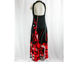 Size 6 Summer Dress - 70s Black & Fluorescent Abstract Print - 1970s Sun Dress - Sexy Cutout Back - Stretchy - Bust 33 to 35 - 42959
