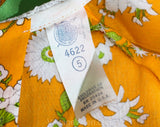 Girl's Size 5T Dress - 1960s Orange Floral Girls Summer Frock - Childs 60s Mod Style with Green Botanical Cotton Print - Puffed Sleeves