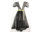 XXS 1940s Garden Party Frock with Rosebuds Corsage - Size 2 Charming 30s 40s Party Dress - Sheer Black Cotton with Nosegay Flowers - Bust 32