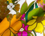 60s Summer Floral Fabric - Mod 1960s Orange Green Yellow Polished Cotton Yardage - 1 Yard x 54" Wide - Beautiful Quality Daisy Print Chintz