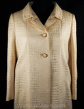 Size Large 1950s Ivory Embossed Reptile Coat with Miami Beach Label - Size 14 Glam Tailored Spring Alligator Overcoat - Posh 50s 60s Jacket