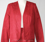 XS Designer Suit - 1970s Burgundy UltraSuede Suit - 395 Dollar Original Tag - Size 0 Jacket & Skirt - Jerry Silverman - Bust 36 - 34101-1